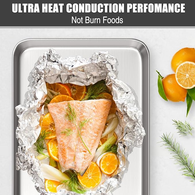 Baking Sheet Cookie Sheet Set of 2, Umite Chef Stainless Steel Baking Pans Tray Professional 10.39x8.07x1inch, Non Toxic & Healthy, Mirror Finish & Rust Free, Easy Clean & Dishwasher Safe