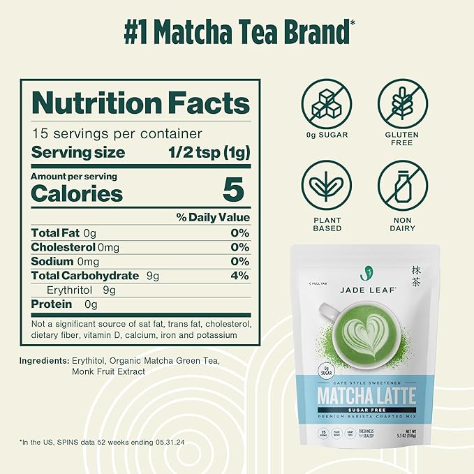 Jade Leaf Matcha Organic Premium Ceremonial Grade Matcha Green Tea Powder - Japanese - Culinary, Ingredient, Ceremonial Barista Teahouse, Latte, Collagen, 5.3 Ounce (Pack of 1), Sugar Free Matcha Latte