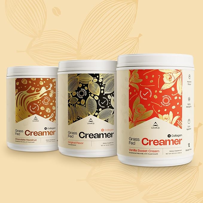 LevelUp Creamer, with Energizing MCT Oil and Collagen Peptides, Keto Coffee Creamer, Supports Natural Energy & Ketone Production - Original (Unsweetened) 7 oz