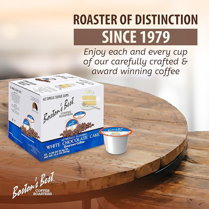 Bostonโs Best - White Chocolate Cake Flavored Delicious Gourmet Coffee Compatible with Keurig Coffee Maker, 1 Count (42 Single Serve Medium Roast Cups)