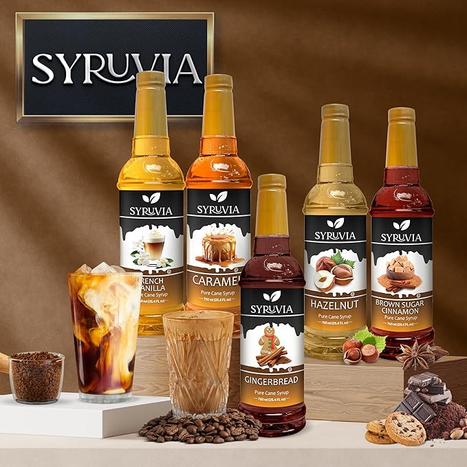 Syruvia Chocolate Chip Cookie Dough & S’mores Coffee Syrup - 25.4 fl oz Premium Coffee Flavoring Syrup. Kosher and Gluten-Free. Perfect for Drinks, Sodas, Shakes, Desserts, & More.
