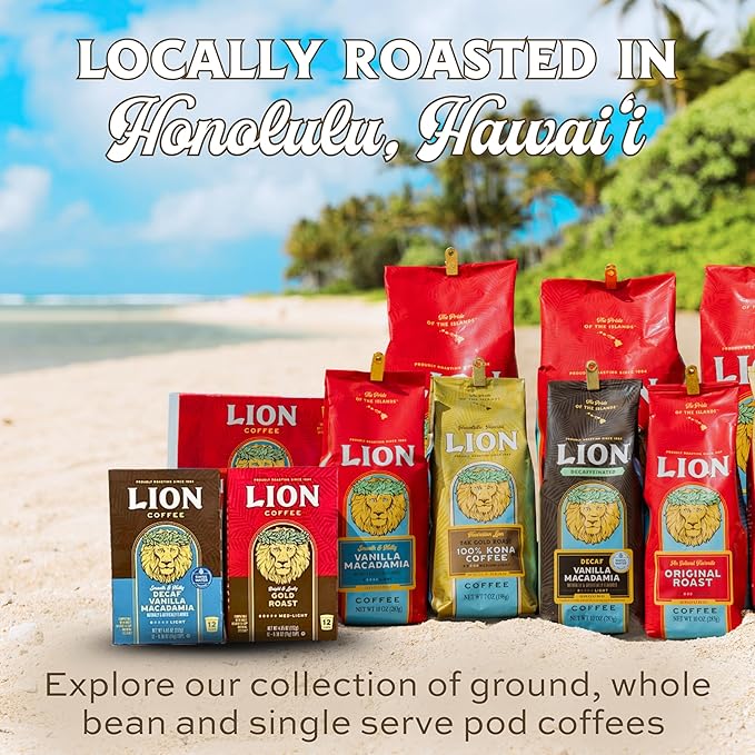 Lion Coffee Classic Original Whole Bean Coffee, Medium Roast, A Taste of Aloha - 24 Ounce Bag