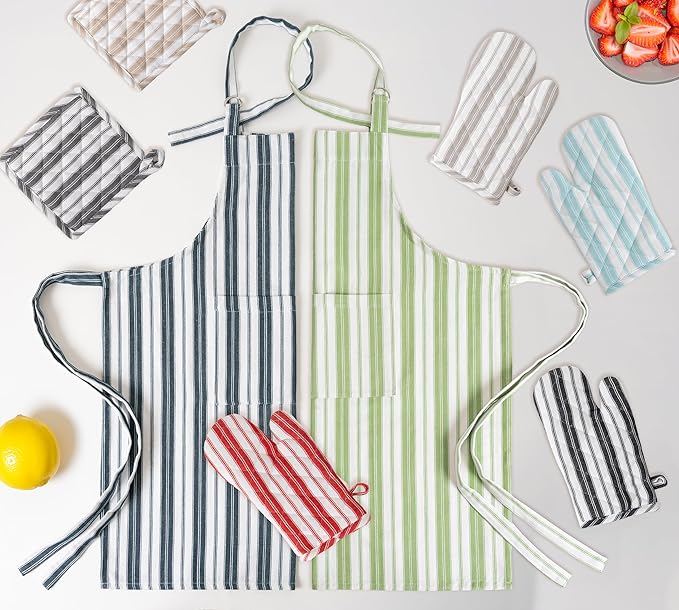 100% Cotton Apron For Men & Women -28 x 32 Inches – Chef Aprons – Useful When Cooking, Baking, Gardening – Adjustable Strap Around Waist & Neck With Pockets Bright Red Stripes