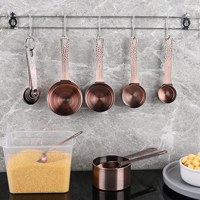 Copper & Stainless Steel Measuring Set - 6 Cups & 7 Spoons with Leveler