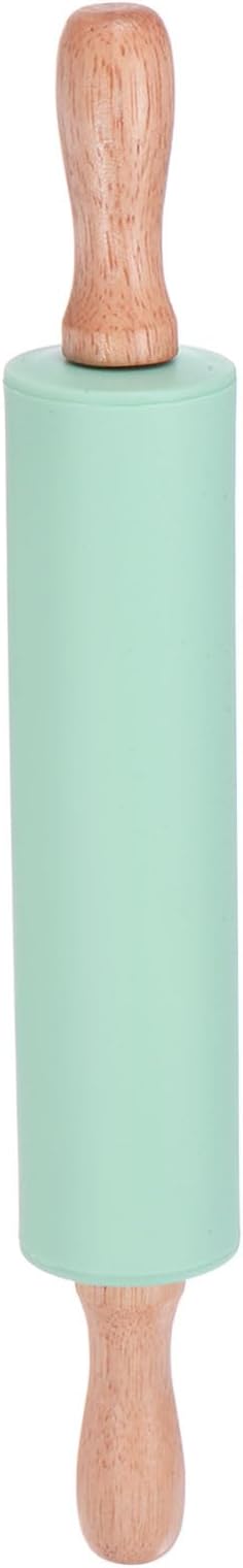 HARFINGTON Silicone Rolling Pins for Baking 12.2 Inch Non-Stick Silicone Surface Wooden Handle Rolling Pin Small Roller Playdough Rolling Pins for Fondant Kitchen Dough Pizza, Green