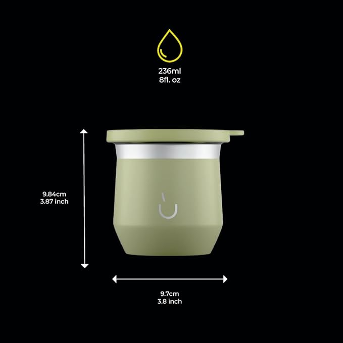 BALIBETOV Yerba Mate Cup – Vacuum Insulated Stainless Steel Gourd with Silicone Cover & Non-Slip Base – Includes 2 Bombillas & Cleaning Brush – Unique Design, Easy to Clean