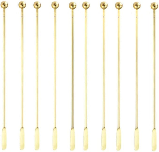 10 pcs Stainless Steel Coffee Beverage Stir Sticks Cocktail Stirrers Drink Swizzle Stick 7.4" Swizzle Stick Picks Tools Gold