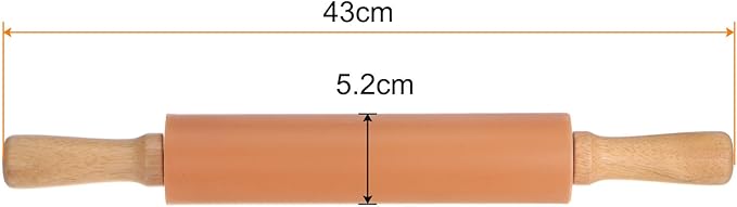 HARFINGTON Silicone Rolling Pins for Baking 17 Inch Wooden Handle Non Stick Rolling Pin Small Roller Playdough Rolling Pins for Dough Pizza Pastry Fondant Kitchen, Brown