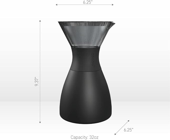 asobu Insulated Pour Over Coffee Maker (32 oz.) Double-Wall Vacuum, Stainless-Steel Filter and Take on the Go Carafe (Smoke)