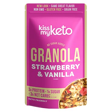 Kiss My Keto Sugar Free Granola, Strawberry Vanilla 4-Pack – Curb Cravings with Few Net Carbs – Allulose Sweetened, Resealable & Gluten-Free Crunchy Clusters – Grain Free Granola Great With Yogurt or Milk