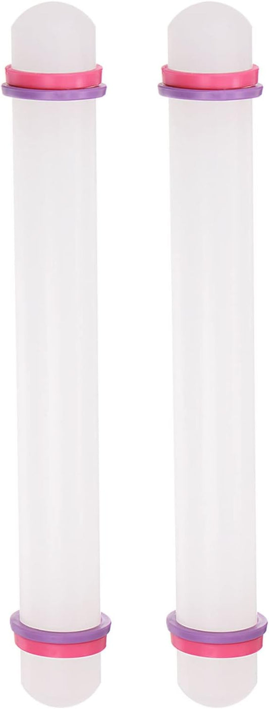 HARFINGTON 2pcs Fondant Rolling Pin 9 Inch x 0.98 Inch Adjustable Guide Rings Non-Stick PP Plastic Fondant Roller Dough Roller Kitchen Decorating Tools for Cookie Pastry Pizza Clay