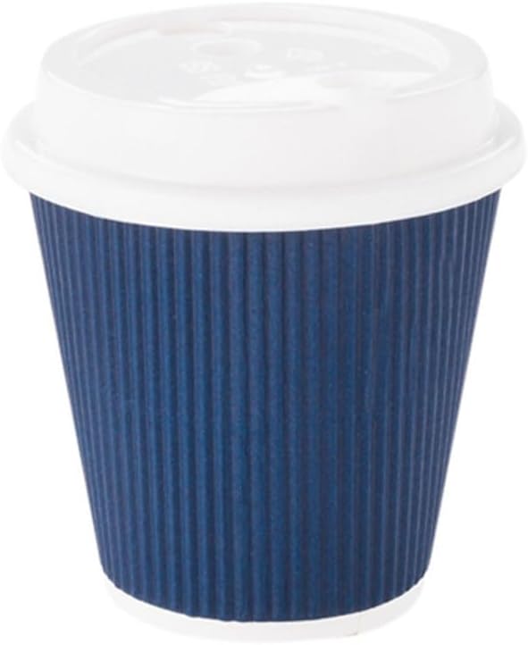 Restaurantware 8 Ounce Double Wall Disposable Coffee Cups, 500 Insulated Dark Blue Paper Tumblers Ripple Wall Design, Lids Sold Separately for Hot Drinks like Tea, Hot Chocolate, and More