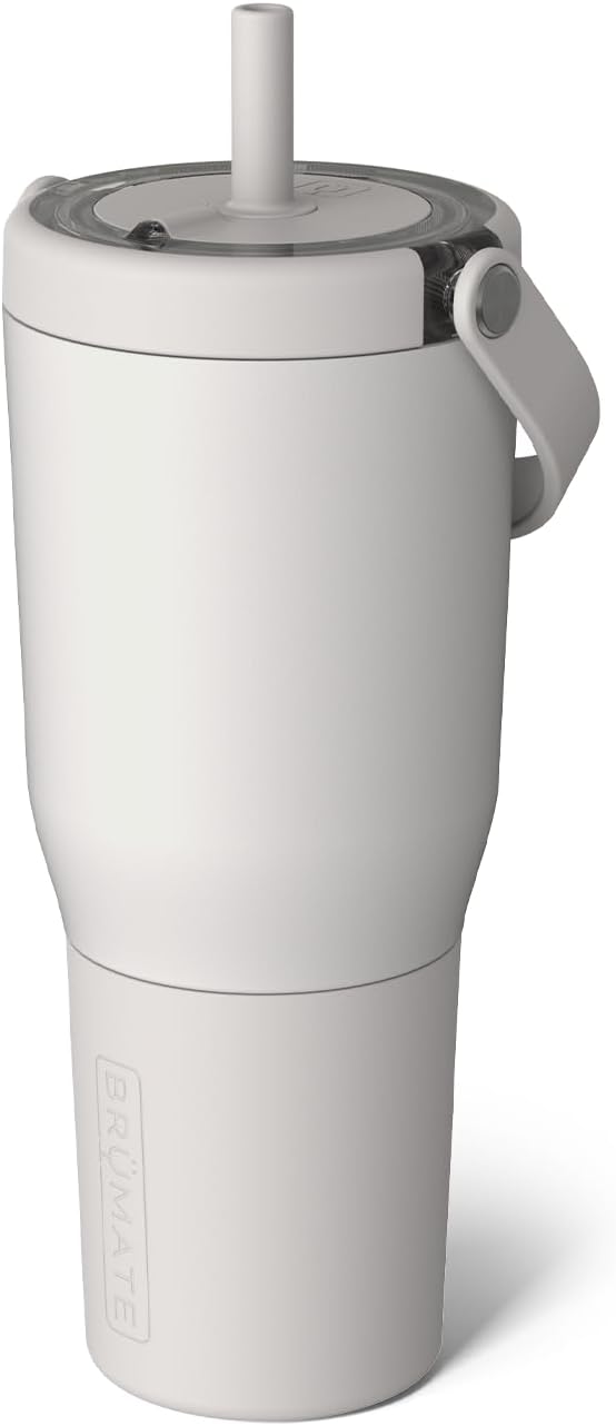 BrüMate Resa 35oz 100% Leakproof Travel Tumbler with Handle & Straw | Flexible SoftSip Straw | Silicone Sleeve for Durability | Stainless Steel | Cup Holder & Travel Friendly Water Bottle | (Dune)