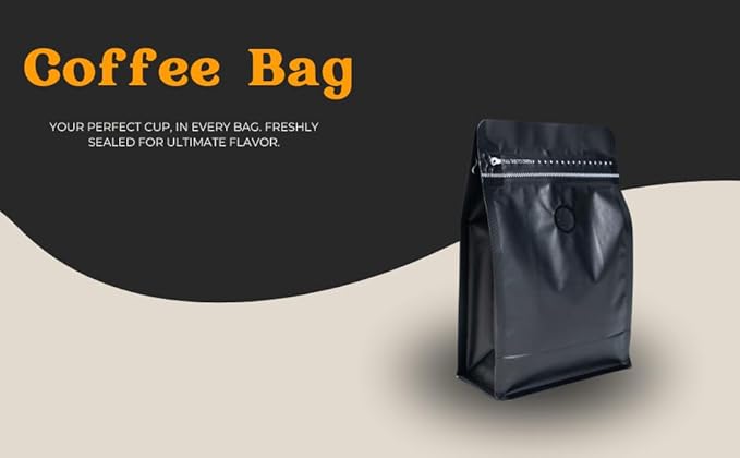 Premium Coffee Bags with Valve (100 pcs, 8 oz) Standing Coffee Beans Storage Bags, Reusable Heat Sealable Side Zipper Pouches, Eco-Friendly Packaging, Perfect for Home and Office - White