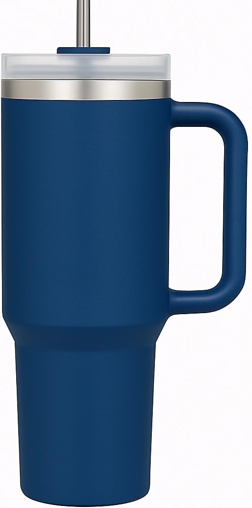 40oz Stainless Steel Tumbler with Handle & Metal Straw – Insulated Double Wall Travel Mug with Lid, Large Coffee Cup for Hot & Cold Drinks, Fits Car Cup Holders