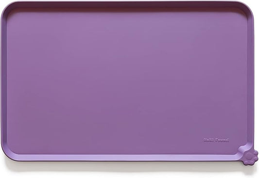 Hoki Found XX-Large Silicone Pet Food Mats - Non Slip Dog Cat Bowl Placemats - Waterproof Dog Cat Food Mats for Carpet - Amethyst