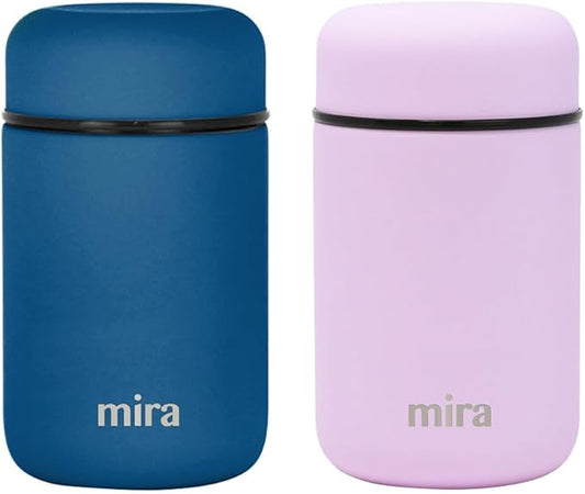 MIRA 2 Pack Insulated Food Jar Thermos for Hot Food & Soup, Compact Stainless Steel Vacuum Lunch Container, 13.5 oz, Denim, Lilac