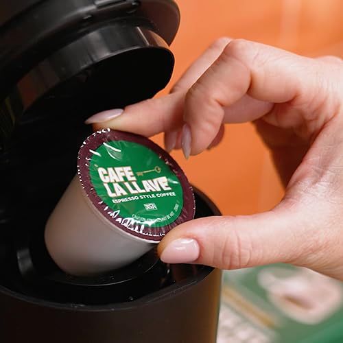 Cafe La Llave Espresso-Style Dark Roast Coffee Pods for Keurig K-Cup Brewers - Bold, Rich Flavor - 24 Count Single Serve Recyclable Capsules- Family Crafted
