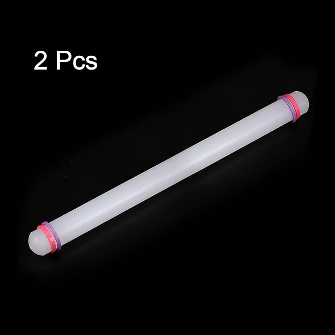 HARFINGTON 2pcs Fondant Rolling Pin 20 Inch x 0.98 Inch Adjustable Guide Rings Non-Stick PP Plastic Fondant Roller Dough Roller Kitchen Decorating Tools for Cookie Pastry Pizza Clay