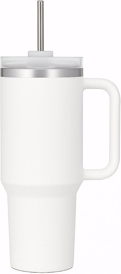 40oz Stainless Steel Tumbler with Handle & Metal Straw – Insulated Double Wall Travel Mug with Lid, Large Coffee Cup for Hot & Cold Drinks, Fits Car Cup Holders