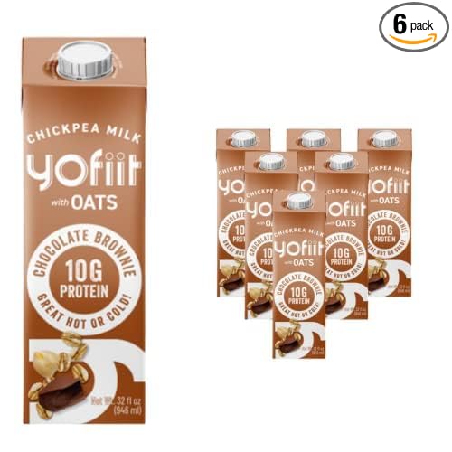 Yofiit Chocolate Brownie Non Dairy Milk - Delicious Vegan Chocolate Milk - 10g Protein & Less Sugar, Shelf Stable Milk with Oats, Pea Protein & Flax - Omega-3, High Protein Drinks (6 Pack)