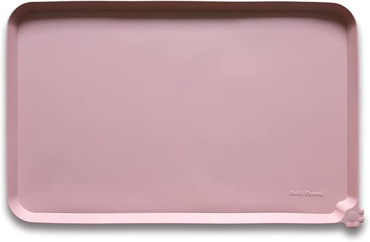 Hoki Found L Silicone Non Slip Pet Food Mats - Placemat for Dog Cat - Waterproof Dog Cat Food Mats - Carpet Friendly - Neutral Pink