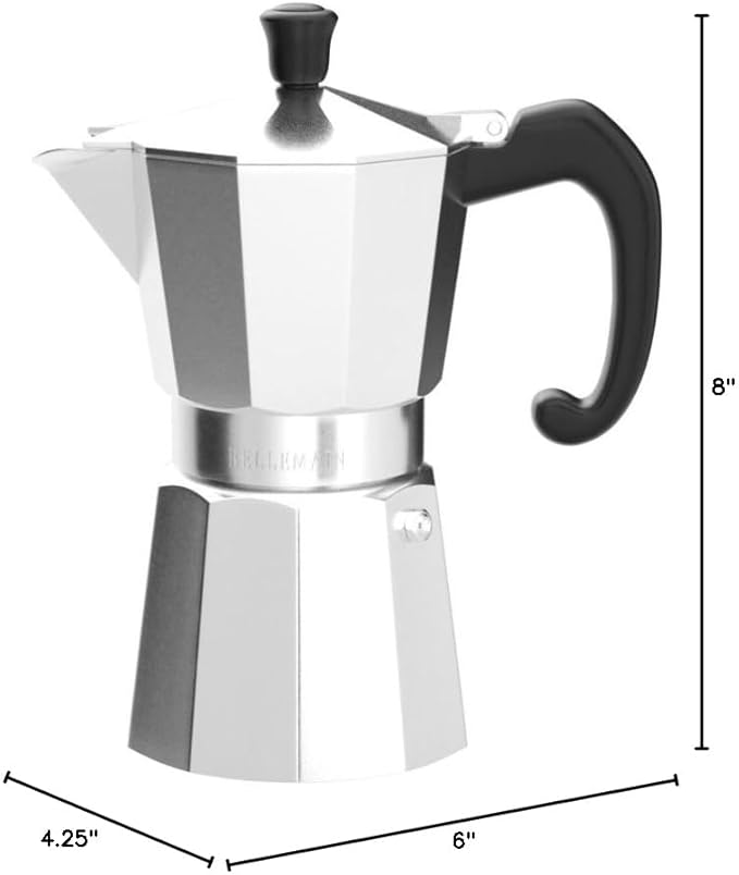 Bellemain Stovetop Espresso Maker | Italian Moka Pot Espresso Maker, Classic Aluminum Design Mocha Pot for Home Brewing & Camping | Easy to Use & Clean - 6-Cup, Silver