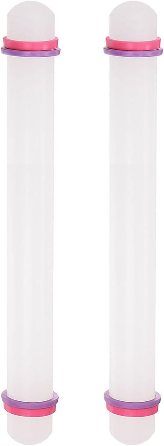 HARFINGTON 2pcs Fondant Rolling Pin with Rings PP 30cm x 2.5cm Non Stick for Baking White