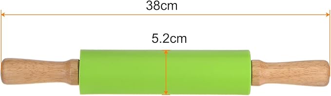 HARFINGTON Silicone Rolling Pins for Baking 15 Inch Wooden Handle Non Stick Rolling Pin Small Roller Playdough Rolling Pins for Dough Pizza Pastry Fondant Kitchen, Green