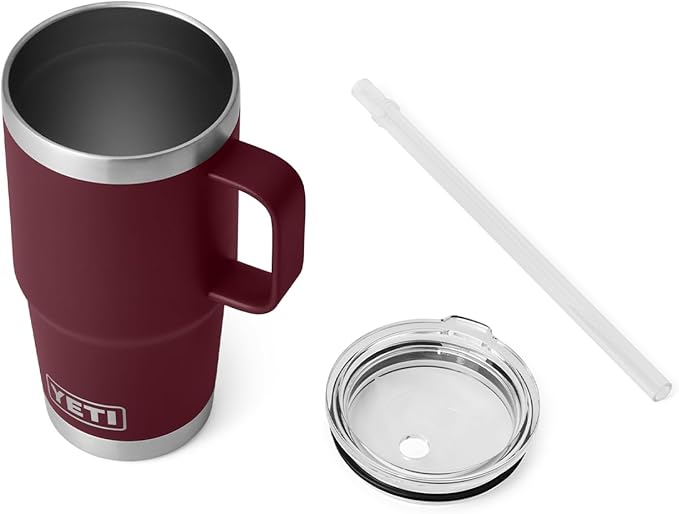 YETI Rambler 25 oz Tumbler with Handle and Straw Lid, Travel Mug Water Tumbler, Vacuum Insulated Cup with Handle, Stainless Steel, Wild Vine Red