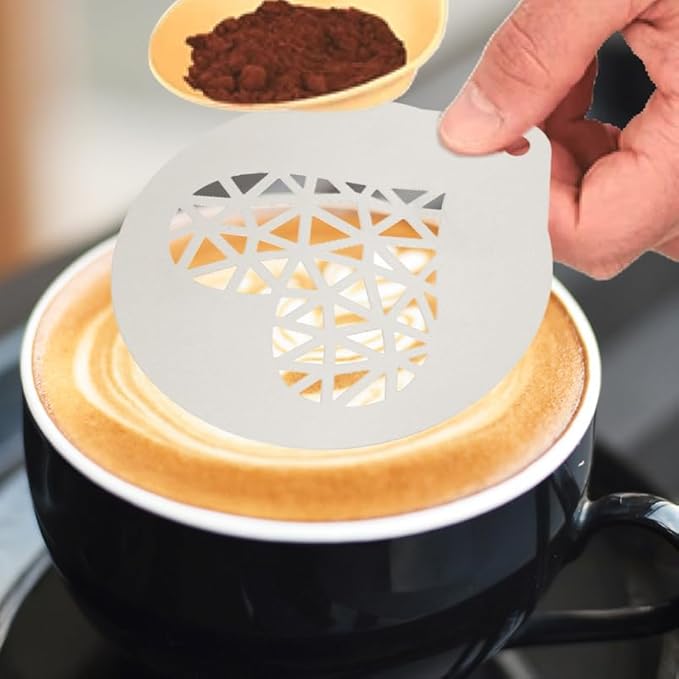 DOITOOL 6 Pcs Coffee Stencils Latte Art Stainless Steel Cappuccino Templates Coffee Templates for DIY Cupcake Mousse Hot Chocolate Milk Foam