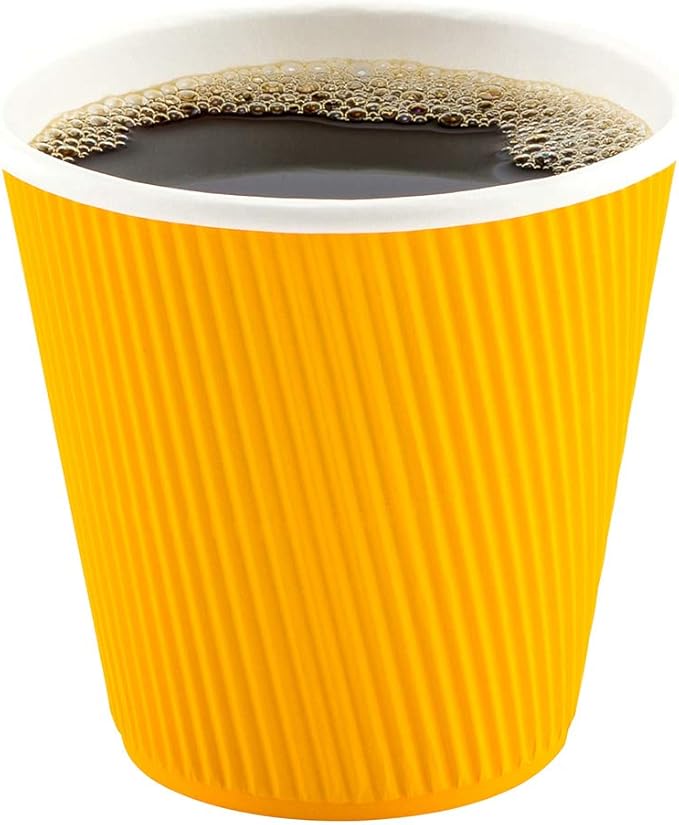 Restaurantware 8 Ounce Double Wall Disposable Coffee Cups, 500 Insulated Yellow Paper Tumblers with Ripple Wall Design, Lids Sold Separately for Hot Drinks like Tea, Hot Chocolate and More
