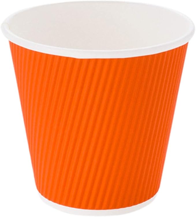 Restaurantware 8 Ounce Double Wall Disposable Coffee Cups, 25 Insulated Orange Paper Tumblers with Ripple Wall Design, Lids Sold Separately for Hot Drinks like Tea, Hot Chocolate, and More