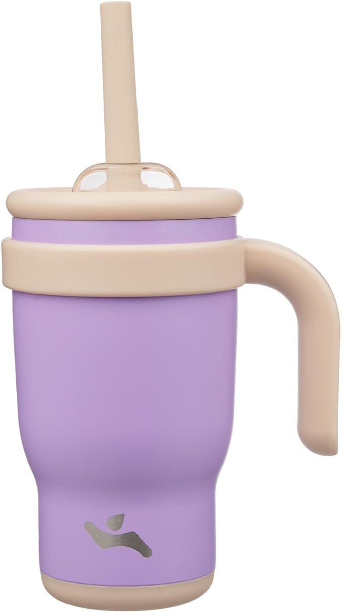 14 oz Tumbler with Side Handle, Insulated Water Bottle with Straw and 2 in 1 Lid, Stainless Steel Cup Travel Coffee Mug for Sports Office Gym,Purple