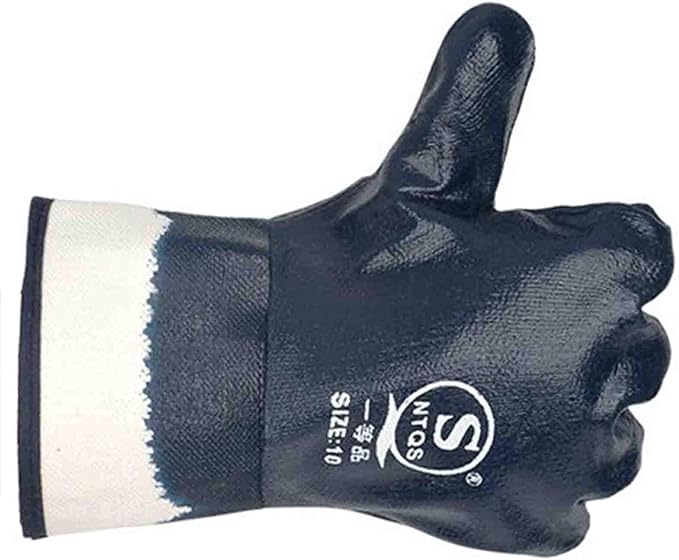 Oil Resistant Gloves, Nitrile Fubber Fully Coated Cotton Safety Work Gloves, Acid Alkali Resistant, for Men & Women Large, Blue (Pack of 12)