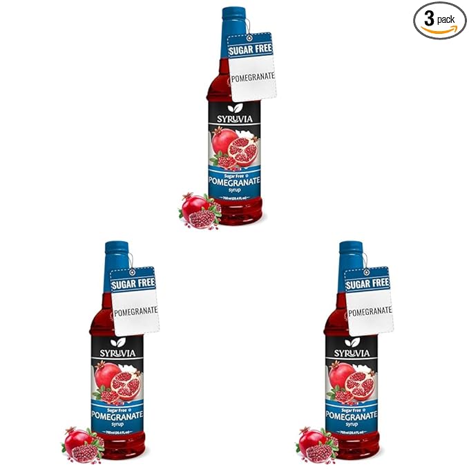 Syruvia Sugar-Free Pomegranate Syrup - 25.4 fl oz. Premium Flavoring Syrup. 0 Calories, Kosher, and Gluten-Free. Ideal for Enhancing Tea, Italian Sodas, Beverages, Desserts, Ice Cream, Cocktails, and Mocktails.
