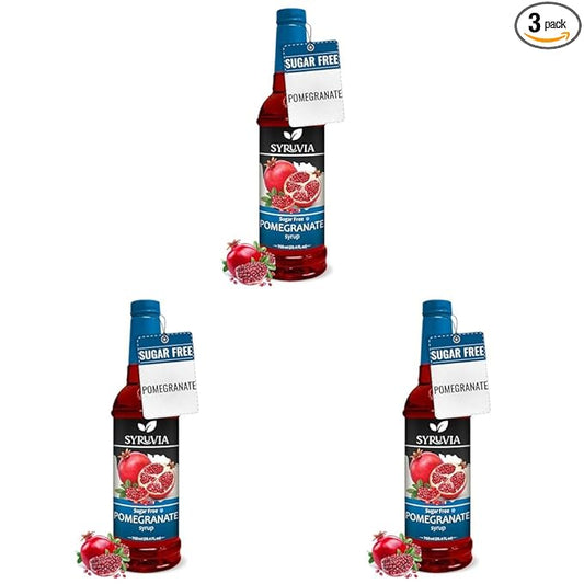 Syruvia Sugar-Free Pomegranate Syrup - 25.4 fl oz. Premium Flavoring Syrup. 0 Calories, Kosher, and Gluten-Free. Ideal for Enhancing Tea, Italian Sodas, Beverages, Desserts, Ice Cream, Cocktails, and Mocktails.