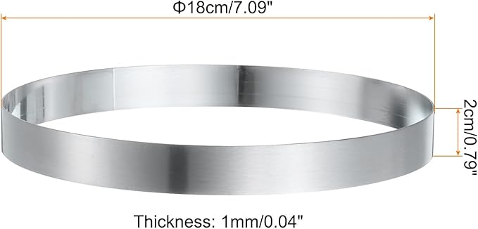 HARFINGTON Round Cake Ring 7.09 x 1 Inch Seamless Stainless Steel Pastry Mousse Dessert Ring Mirror Coating for Baking Cooking English Muffins Crumpet Making Tool