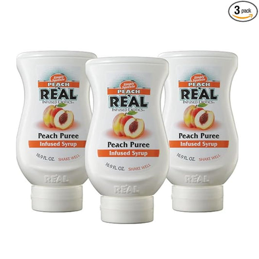 Peach Reàl Infused Exotics, Peach Puree Infused Syrup, 16.9 FL OZ Squeezable Bottle (Pack of 3)
