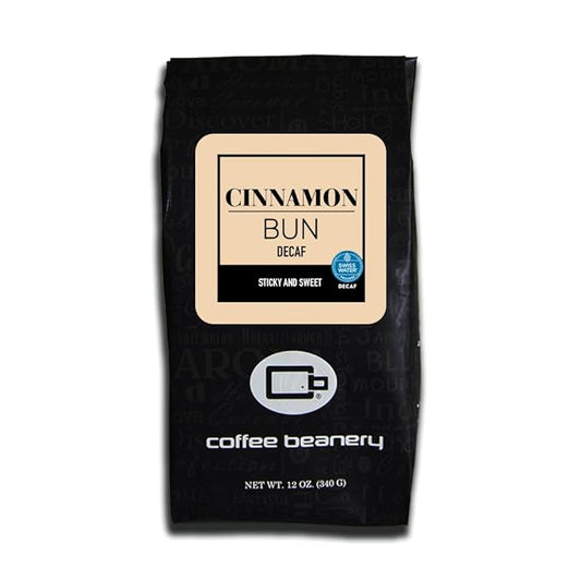Cinnamon Bun Decaf Coffee by Coffee Beanery | 12oz Flavored Decaf Coffee Ground Medium Roast Coffee | 100% Specialty Arabica Coffee Ground | Gourmet Coffee | Flavored Ground Coffee Medium Roast