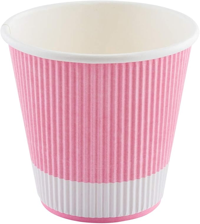 Restaurantware 8 Ounce Ripple Wall Paper Coffee Cups, 25 Leakproof Disposable Hot Drink Tumblers, Recyclable, Insulated Light Pink Design, Matching Lids available for Cups and Sold Separately