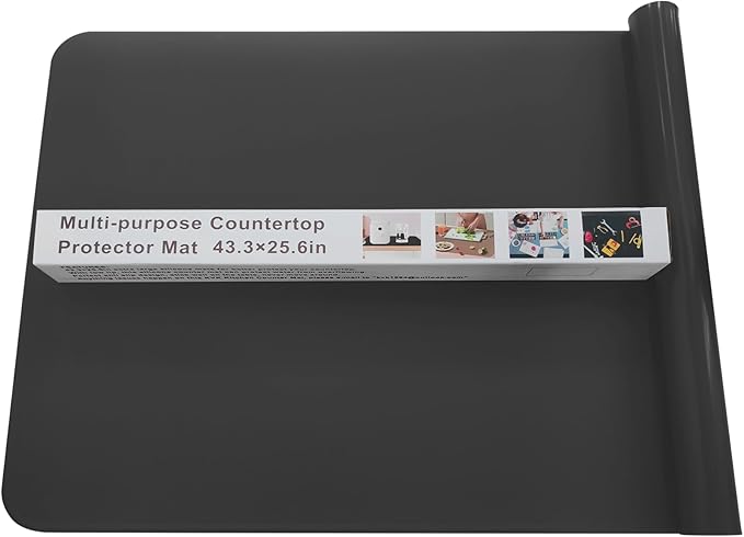 KVK Silicone Mat for Kitchen Counter with Raised Edge 43.3×25.6in - Extra Large Silicone Mat Heat Resistant - Glossy Bottom Non Slip - Universal Painting Craft Resin Mat Countertop Protector,Black