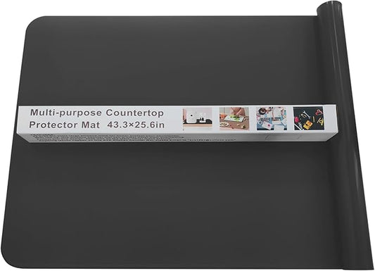 KVK Silicone Mat for Kitchen Counter with Raised Edge 43.3×25.6in - Extra Large Silicone Mat Heat Resistant - Glossy Bottom Non Slip - Universal Painting Craft Resin Mat Countertop Protector,Black