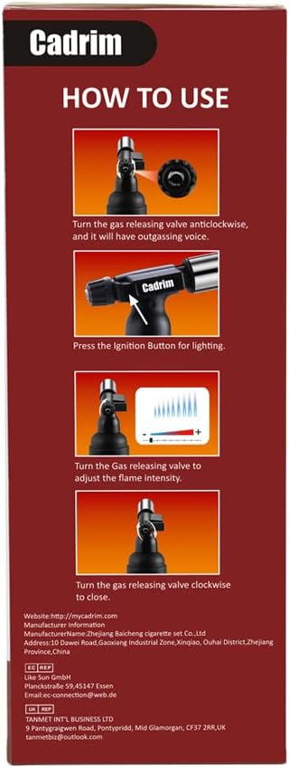 Cadrim Butane Torch, Refillable Pro Culinary Blow Torch Double Fire Cooking Torch and Small Adjustable Flame Kitchen Torch for Creme Brulee, Baking BBQ (Jat black)