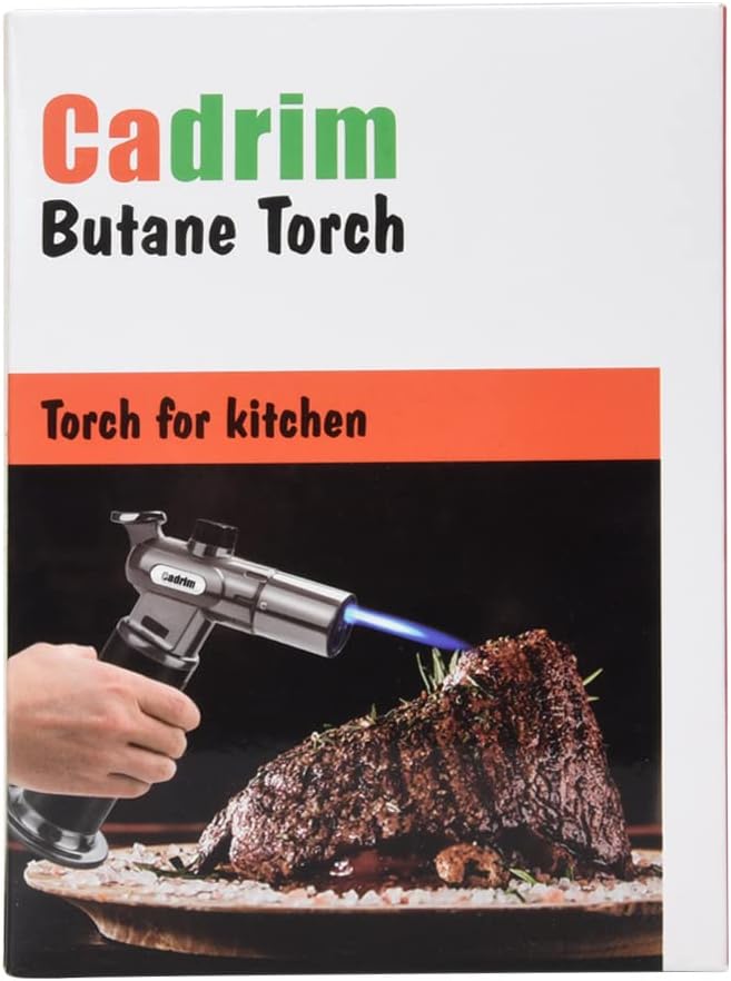 Cadrim Butane Torch, Refillable Pro Culinary Blow Torch Double Fire Cooking Torch and Small Adjustable Flame Kitchen Torch for Creme Brulee, Baking BBQ (Black)