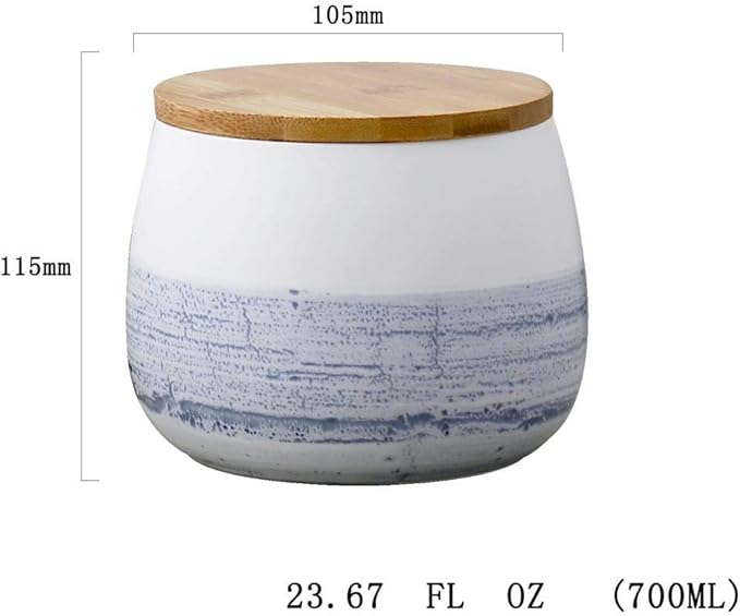 Food Storage Jar White Ceramic Food storage canister with Airtight Wooden Lid for serving Coffee, Tea, Sugar, Spice and More (700ml)