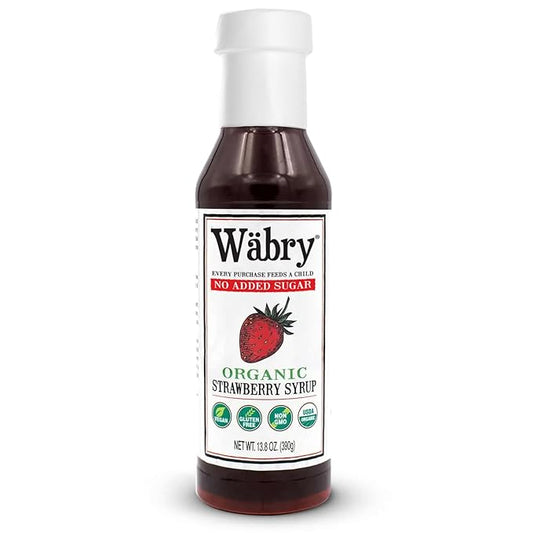 Wäbry Organic Strawberry Syrup No Added Sugar – 13.8oz (390g), Sweetened with Stevia & Erythritol, Natural Fruit Syrups for Drinks, Pancakes, Shaved Ice, Ice cream, Non-GMO, Dye-Free Snow Cone Syrup