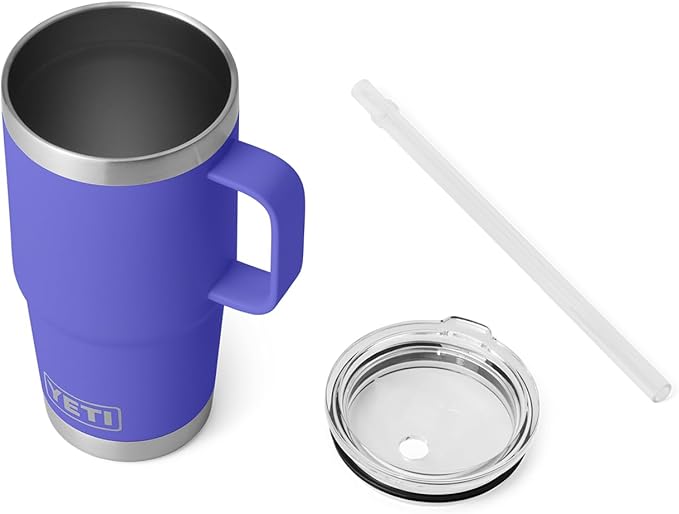 YETI Rambler 25 oz Tumbler with Handle and Straw Lid, Travel Mug Water Tumbler, Vacuum Insulated Cup with Handle, Stainless Steel, Ultramarine Violet