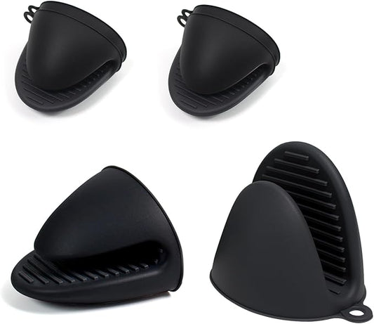Silicone Oven Mitts Heat Resistant Hot Pot Holders Set for Kitchens - Mini Oven Mittens Silicone Rubber Gloves Small Pot Pinch Grip for Cooking & Baking, 6 Pack Black