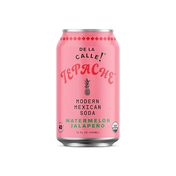 De La Calle Tepache - Watermelon Jalapeño - Modern Mexican Soda - Craft Fermented Pineapple Sparkling Beverage - Certified Organic, Antioxidant Rich, Non-Alcoholic, Healthy Soda, Low Sugar, Low Calorie, Non-GMO